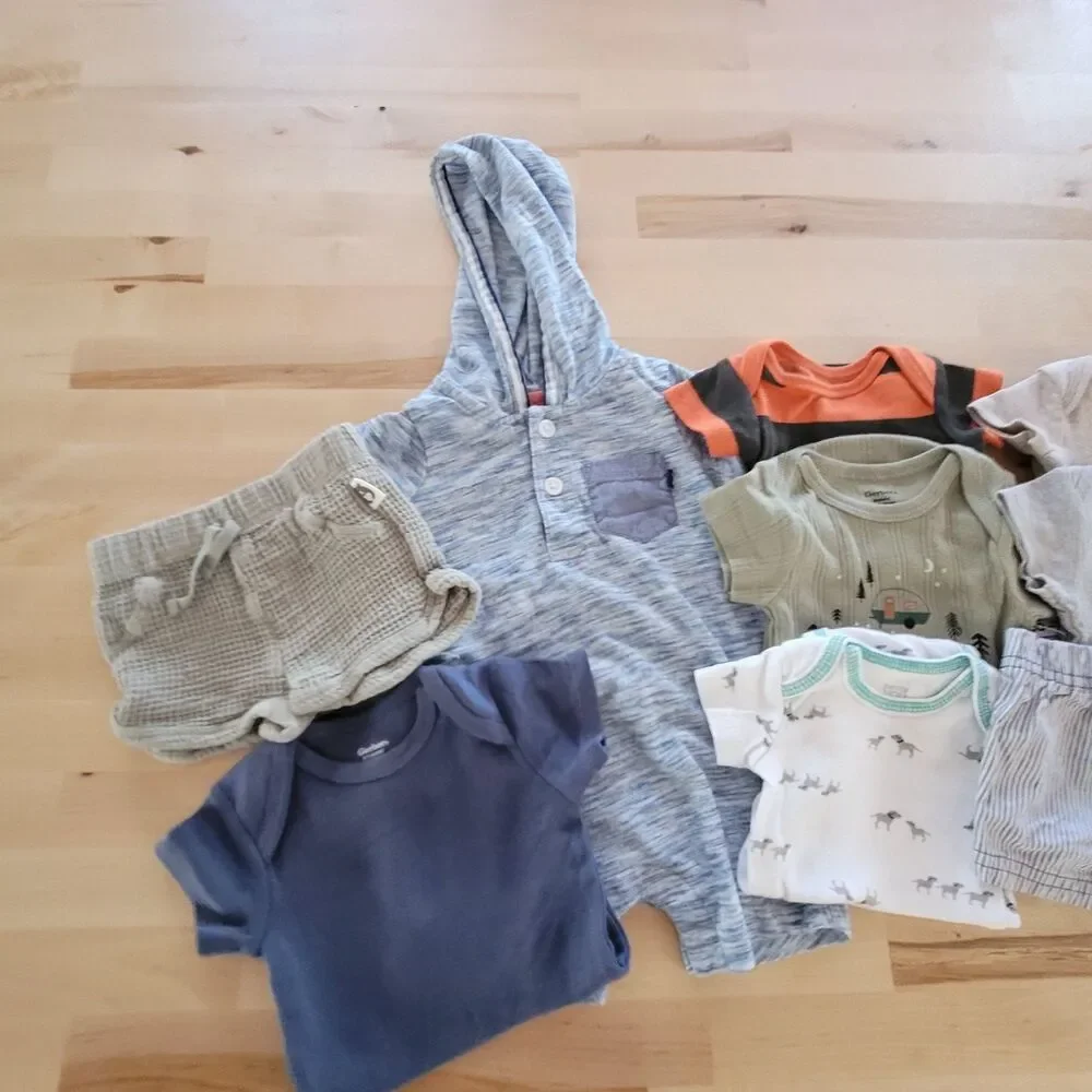 Infant Baby Boy Clothing Lot NB 0-3m OshKosh Carter's NEW One Piece Shorts Blue
